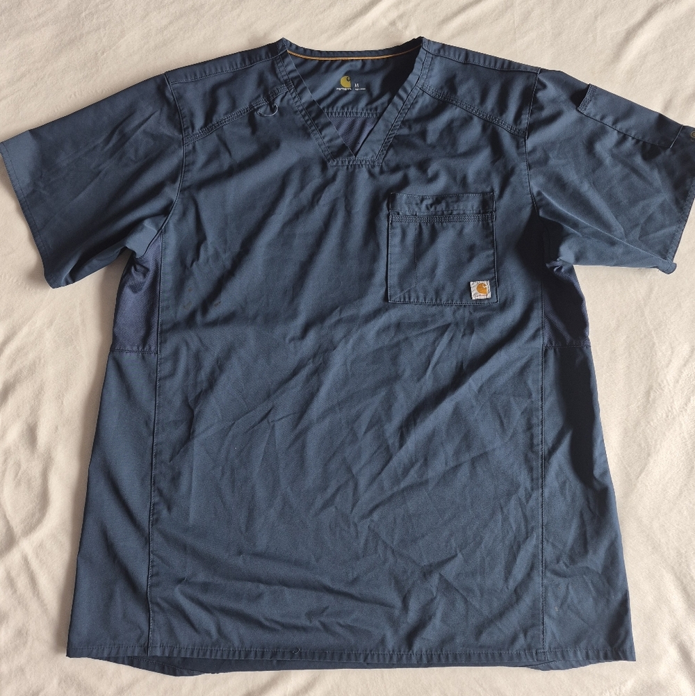 Carhartt Scrub Top Size Medium Unisex Navy Blue Back Ventilation Front Pocket - Picture 4 of 13